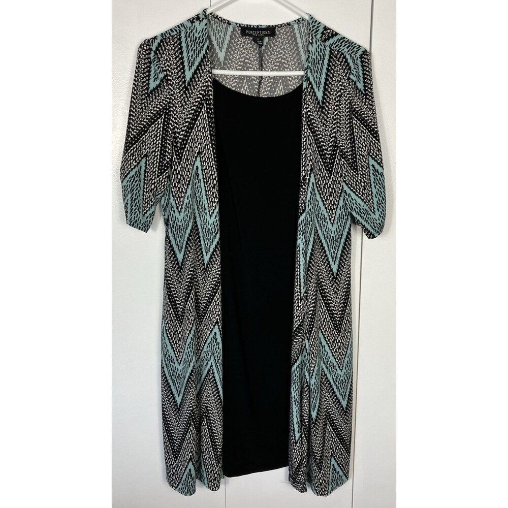 Perceptions Layered Overlay Rouched Sleeves Dress Multi color Size L